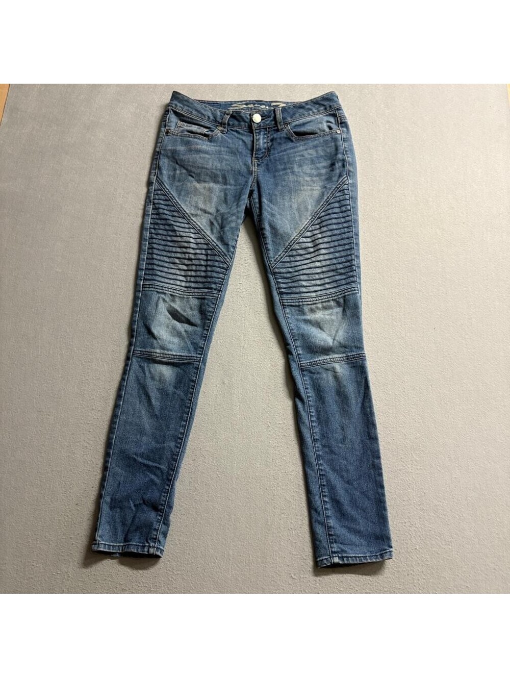 Seven7 Moto Skinny Jeans Womens 4 Blue Denim Ribbed Pleated Knee Stretch